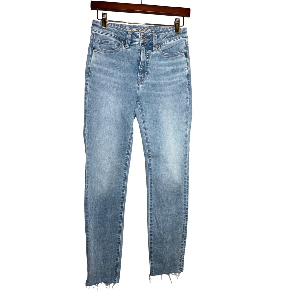 Tommy Bahama 0 Indigo Palms High Rise Ankle Skinny Jeans Light Wash Raw Hem City